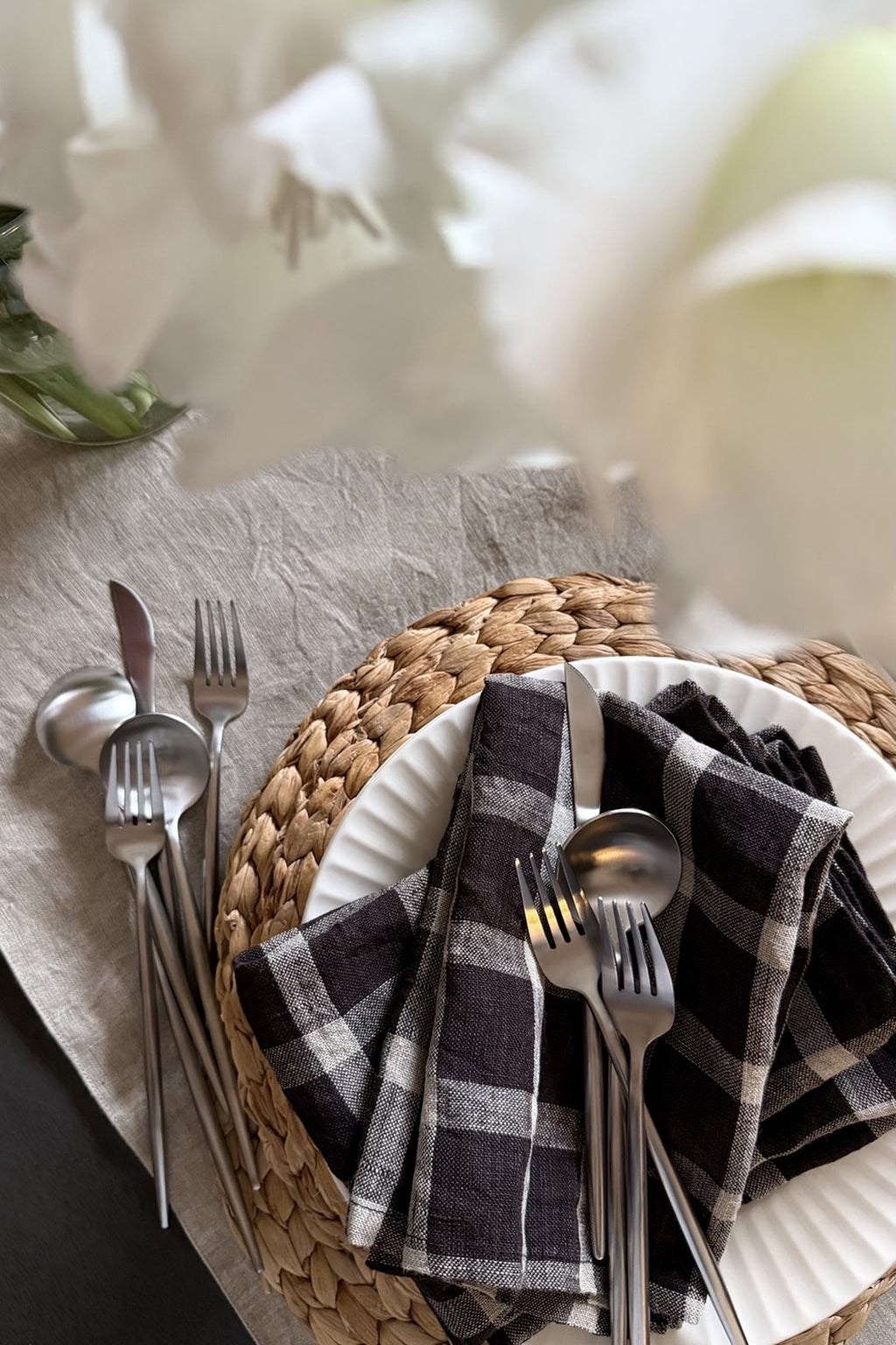 Midnight Check Linen Napkin