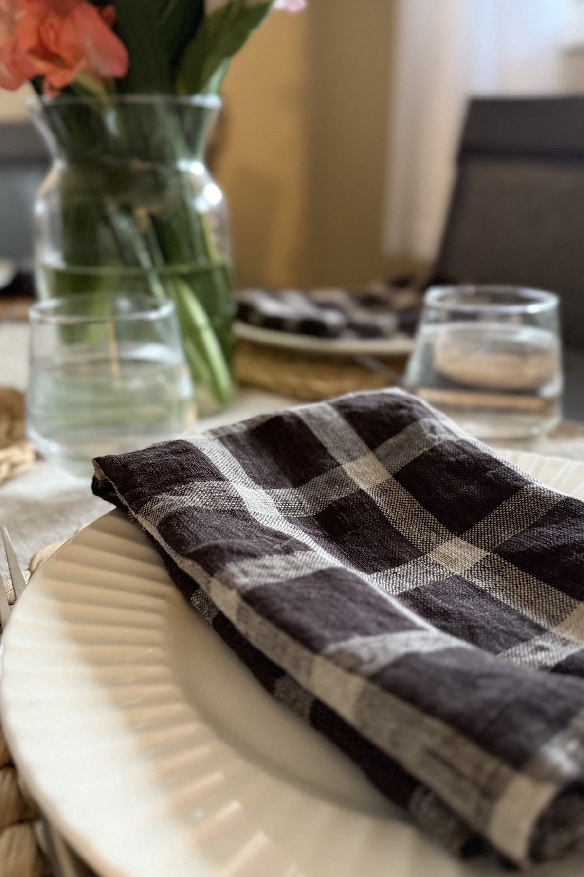 Midnight Check Linen Napkin